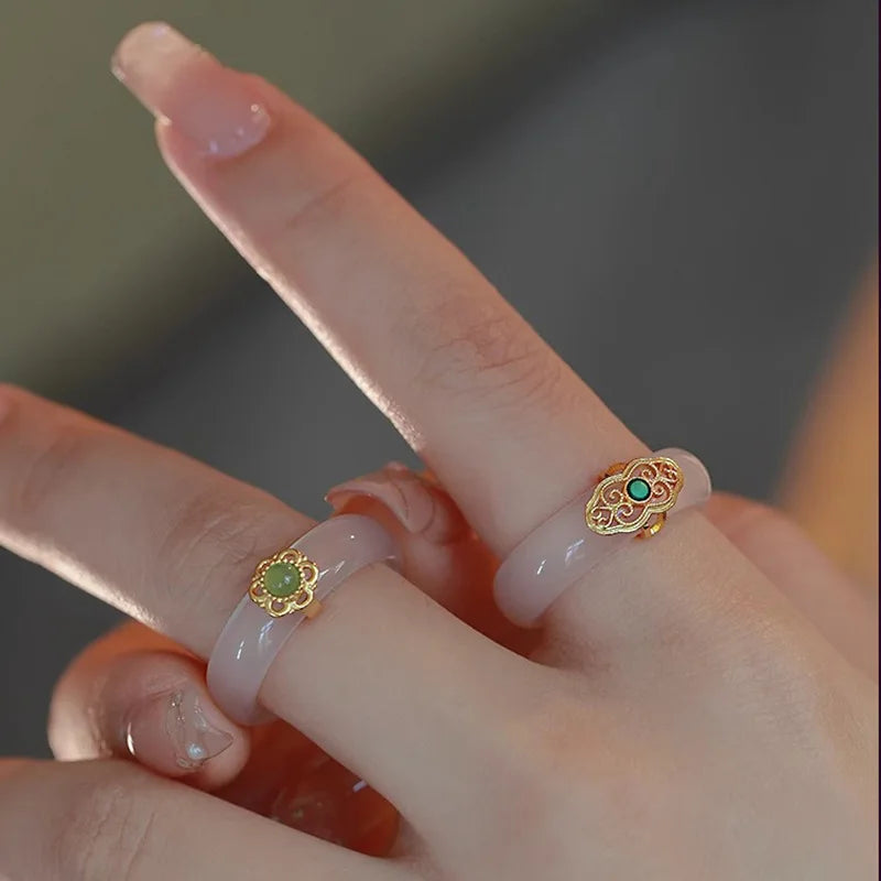 VENTFILLE S925 Sterling Silver Chalcedony Hotan Jade Ring for Woman Vintage Turquoise Jewelry Accessories Girls  Dropshipping Vera Lux