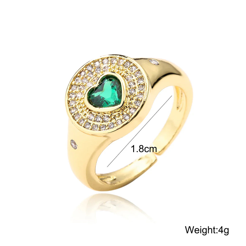 NEWBUY 2024 Hot Sale Red/Green CZ Zircon Heart Rings For Women Adjustable Gold Color Copper Wedding Jewelry Femme Bijoux Vera Lux