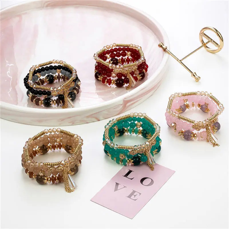 4Pcs New Tassel Charm Beads Bracelet Set For Women Colorful   Glass Beaded Chain Bangle Female Bohemian Jewelry Vera Lux