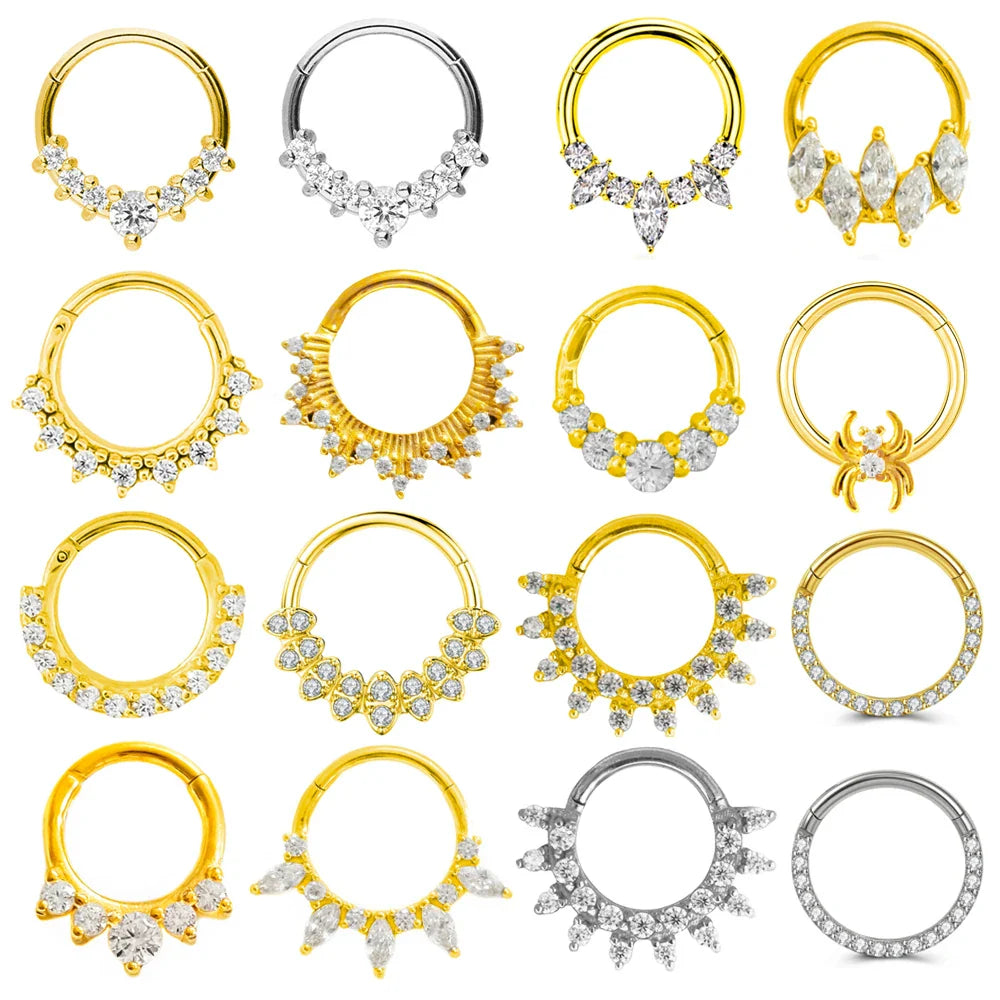 316L Surgical Steel Segment Nose Ring Zircon Septum Clicker Ear Cartilage Helix Daith Hoop Body  Piercing Jewelry Vera Lux