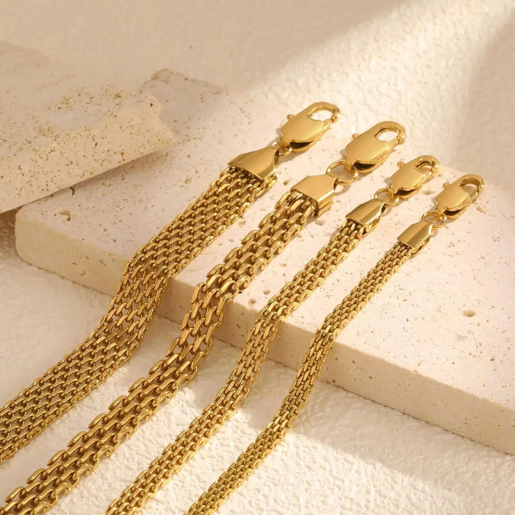 Mesh Link Chain Stainless Steel Bracelet for Women, 3mm/4mm/6mm Gold Plated Italian Chain Wristband Gift Jewelry, Non Tarnis Vera Lux