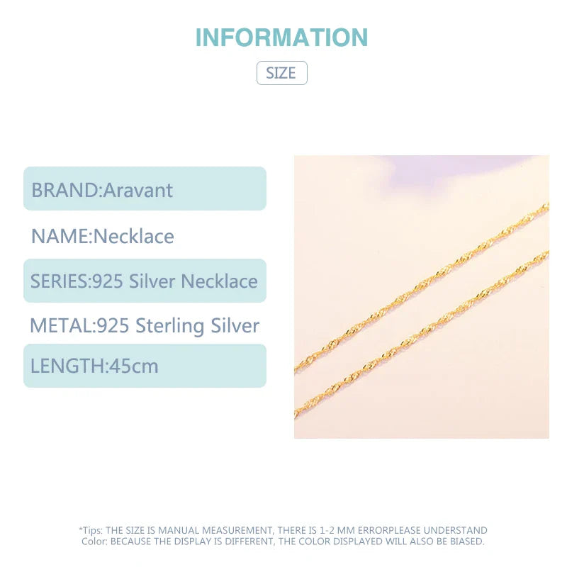Aravant 925 Silver 1.3mm 18K Gold Water Wave Necklaces Chains For Women Fashion Jewelry Vera Lux