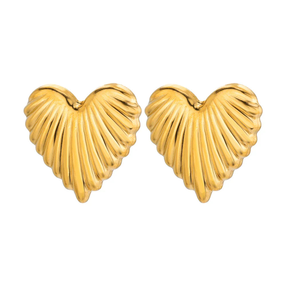 Heart Stripe Chunky Stud Earrings for Women Stainless Steel Gold Color Wedding Aesthetic Earring New Jewelry Accessories BFF Vera Lux