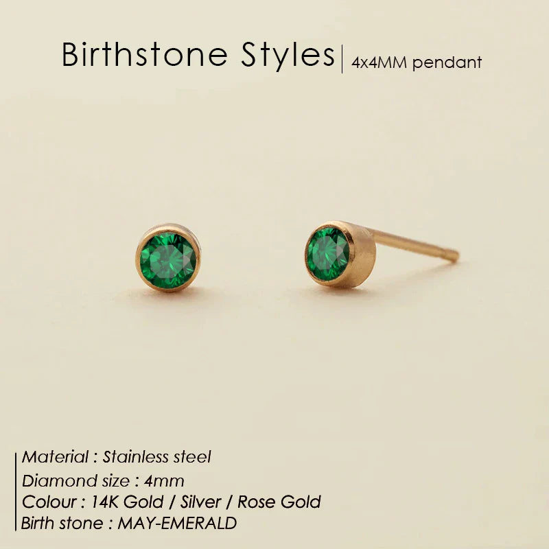 316 Stainless Steel Birthstone Ear Stud Piercing Gun Gold Color Push-Back Earrings Piercing Safe For Baby And Women Gift Jewelry Vera Lux