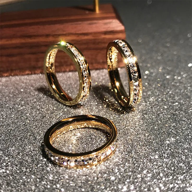 Clear White Stones Wedding Women Ring Stainless Steel 1 and 2 Rows Bling Zircon Fashion Pair Ring Female Jewelry Vera Lux