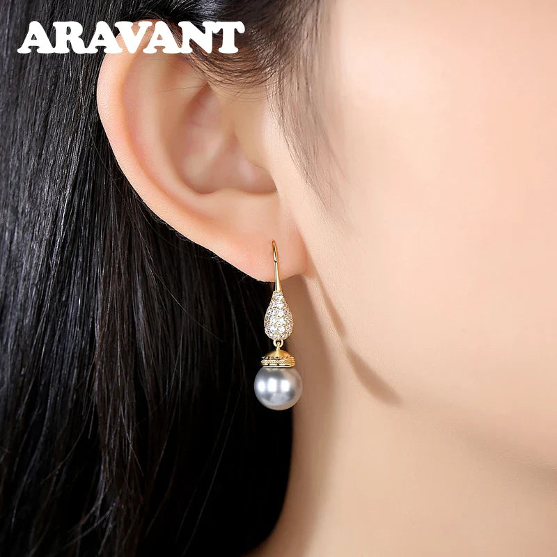 Aravant 925 Silver 18K Gold Water Drop Black Pearl Earring For Women Fashion Jewelry Vera Lux