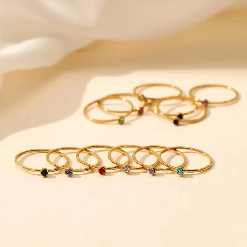 316 Stainless Steel Birthstone Ring Gold Color Simple Fashion Style For Women Festival Party Gift Jewelry Dropshipping Vera Lux