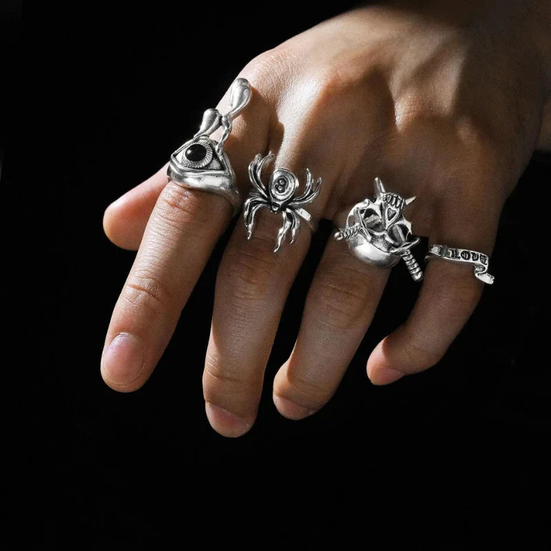 24Pcs Ring Set Alloy Personality Poker Card Smiley Ring Gothic Punk Hip Hop Trend Style Wear Matching Accessories Vera Lux