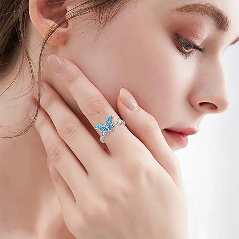 SMJEL Fidget Spinner Ring Anxiety for Women Multiple Crystal Flower Eye Butterfly Animal Ring Rotate Anti Stress Wedding Jewerly Vera Lux