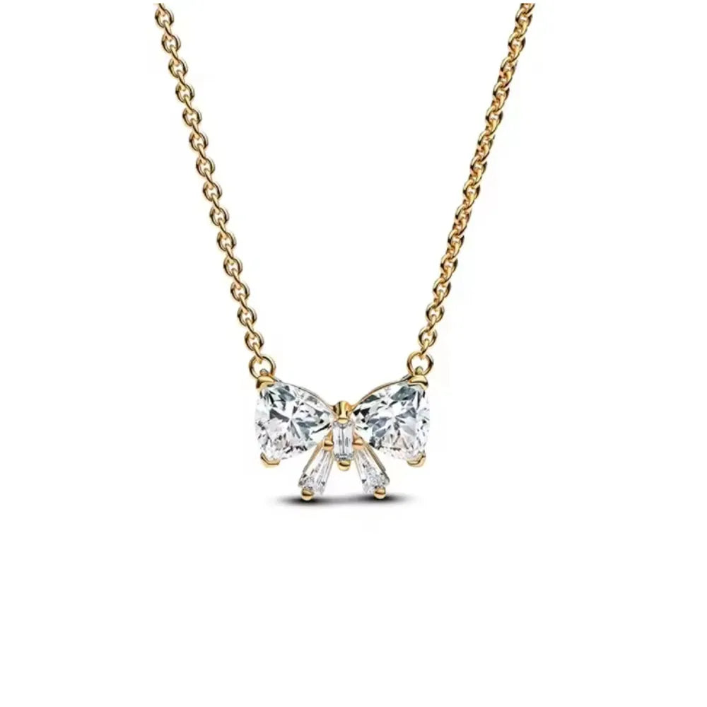 925 Sterling Silver Heart Bow Necklace Fit Christmas Jewelry For Women DIY  Making Party Wedding Gift Vera Lux
