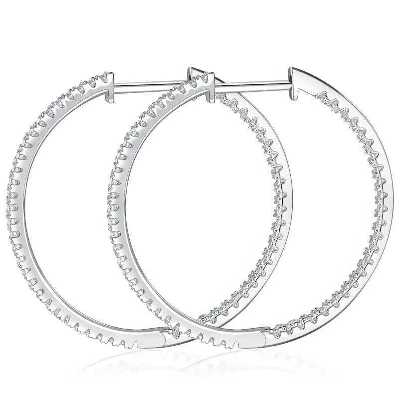 NeeTim Full D Color Moissanite hoop Earrings for Women 925 Sterling Silver with White Gold Plated Ear Studs Fine Jewelry Gift Vera Lux