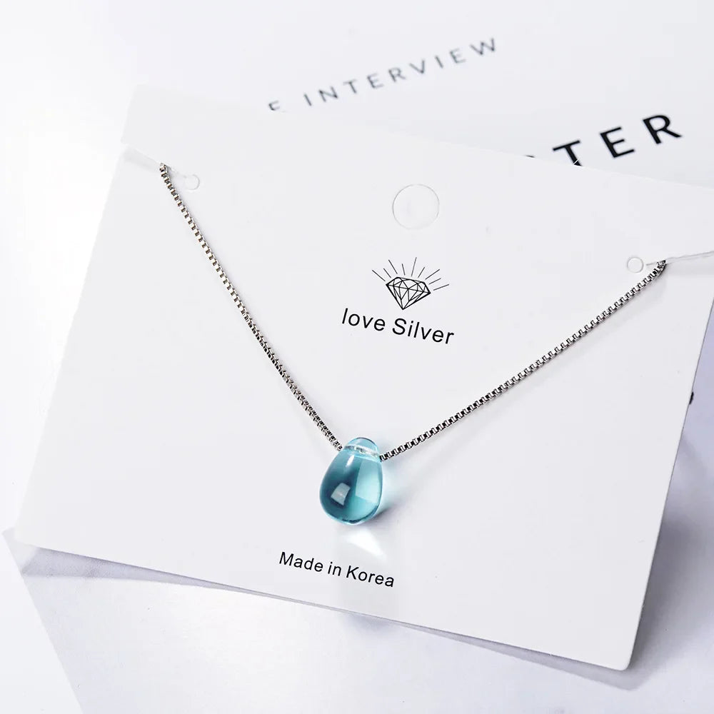 925 Sterling Silver Blue Lucky Crystal Pendants Necklaces For Women Vintage Luxury Jewelry Accessories Jewellery Trend 2024 Vera Lux