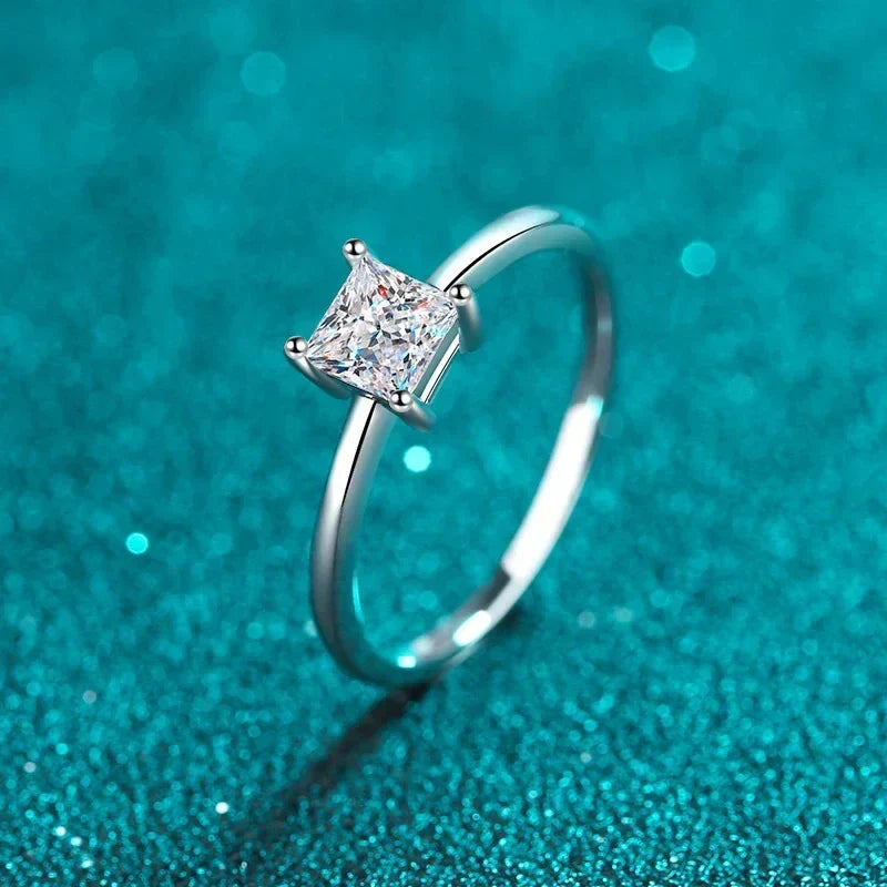 NeeTim 0.6 Carat Princess Moissanite Engagement Ring Women Proposal Bridal Rings Sterling Silver Wedding Band with Certificate Vera Lux