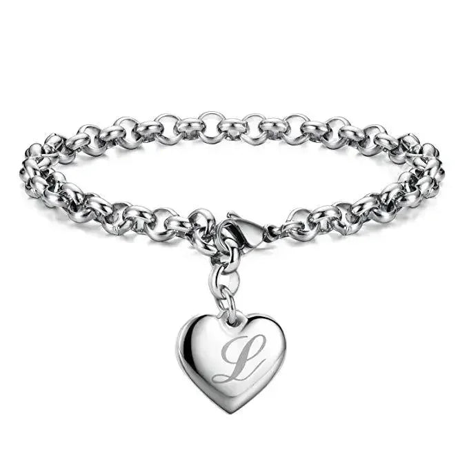 925 Sterling silver Fine 26 Letter women men chain Bracelet Charm Heart Cute wedding Personality Jewelry lady gift party 20cm Vera Lux