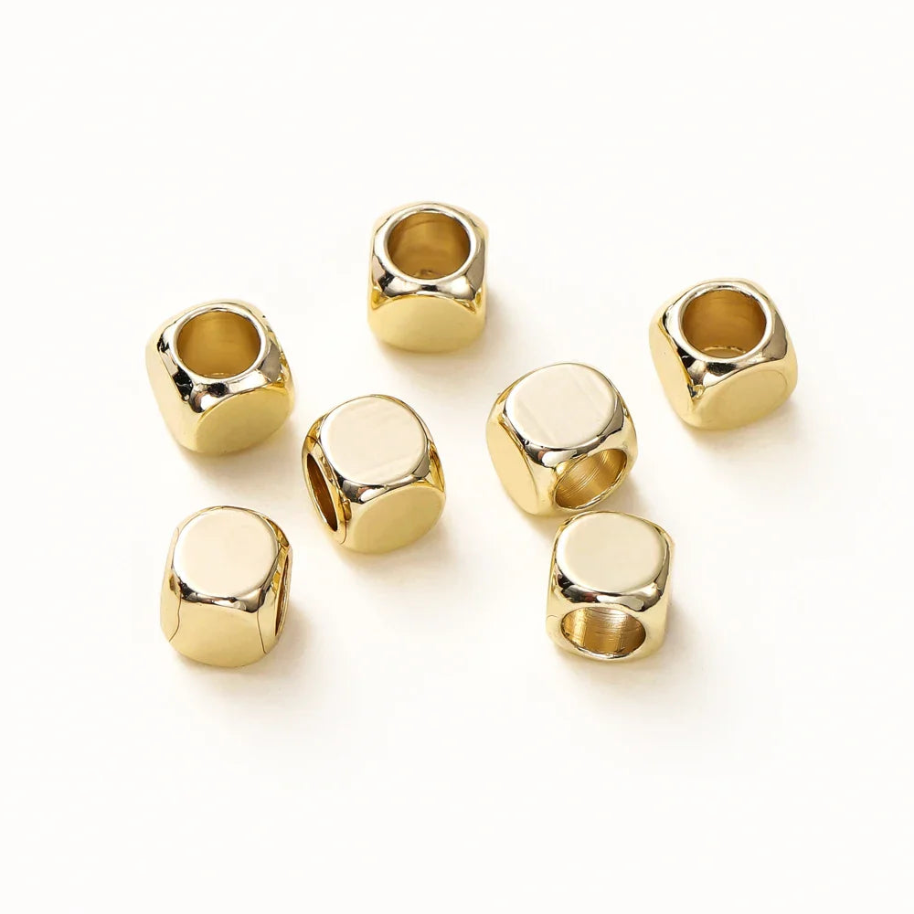50pcs/lot 14K 18K Gold Brass Cube Square Spacer Beads Loose Charm Bead for DIY Bracelets Necklace Jewelry Making Accessories Vera Lux