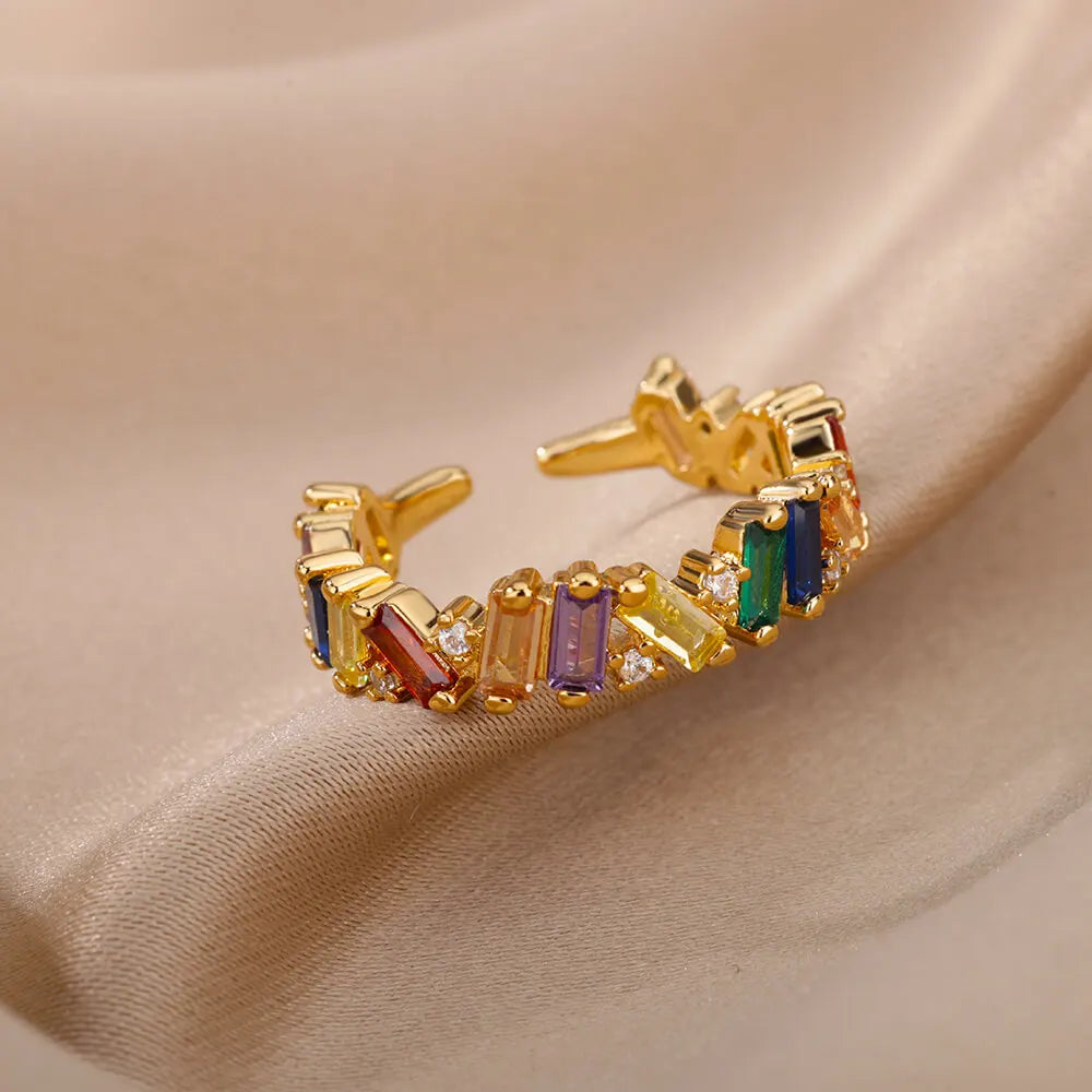 Colorful Zircon Rings For Women Gold Color Stainless Steel Fashion Cubic Zirconia Ring 2023 Trend Aesthetic Wedding Jewelry Gift Vera Lux