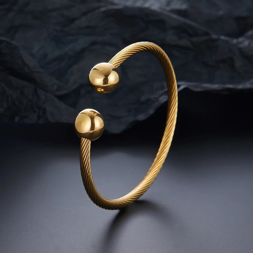 Luxury Stainless Steel Braided Open Men Women Charm Cuff Bracelet Gold Silvery Ball Jewelry Accessories Bracelets Bangles Vera Lux