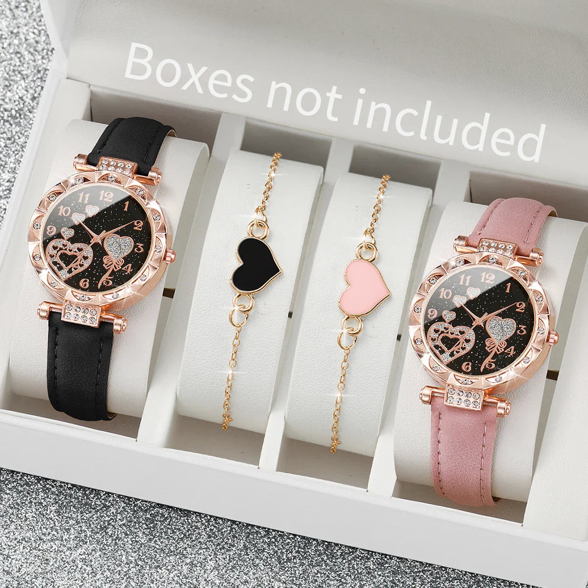 4PCS/Set Women's Watches Fashion Rhinestone Ladies Quartz Watch Leather Band Wristwatches Bracelets Set（Without Box） Vera Lux
