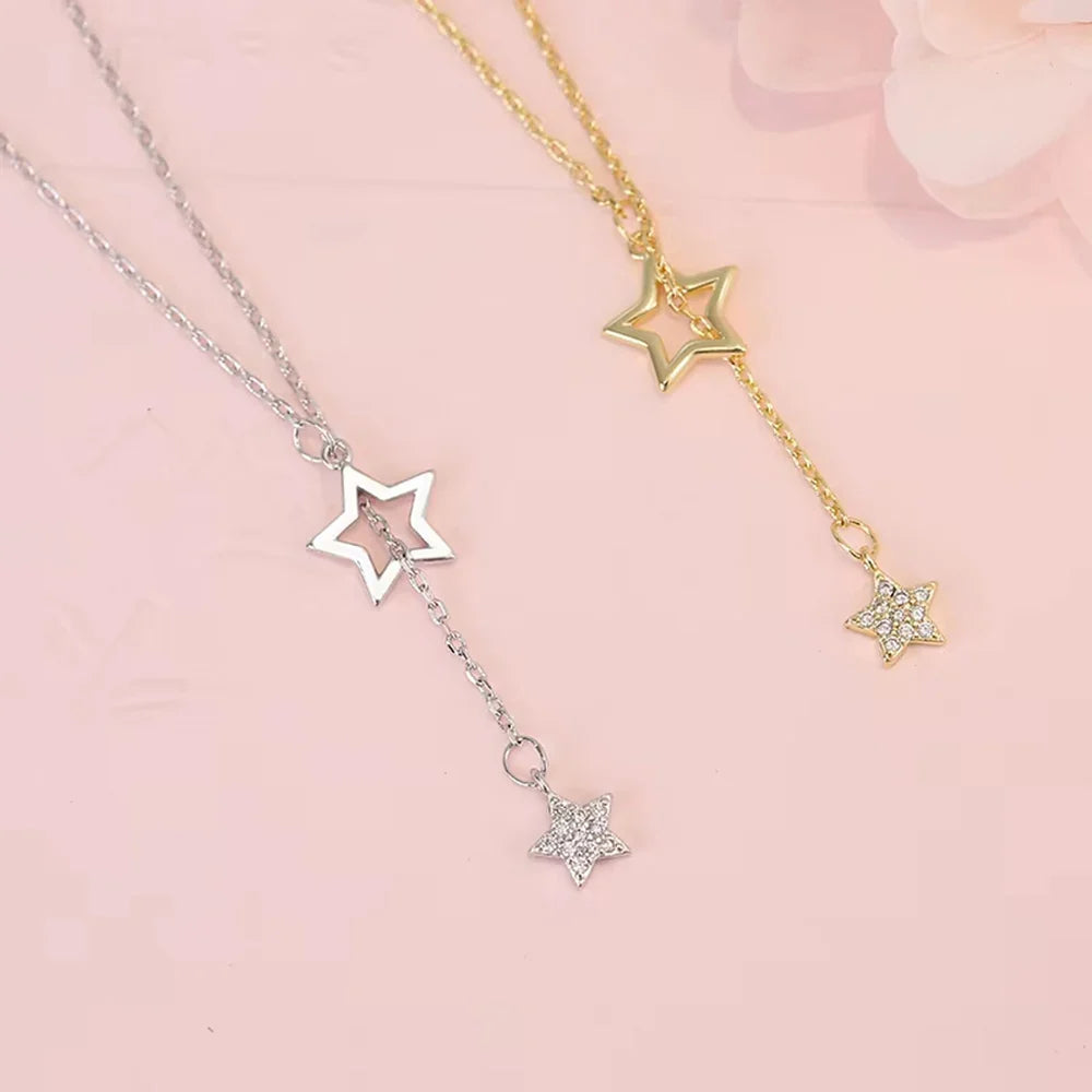 Christmas Gift 925 Sterling Silver Cute Shiny Star Choker Drop Charm Necklaces Charming Woman Wedding Party Birthday Jewelry Vera Lux