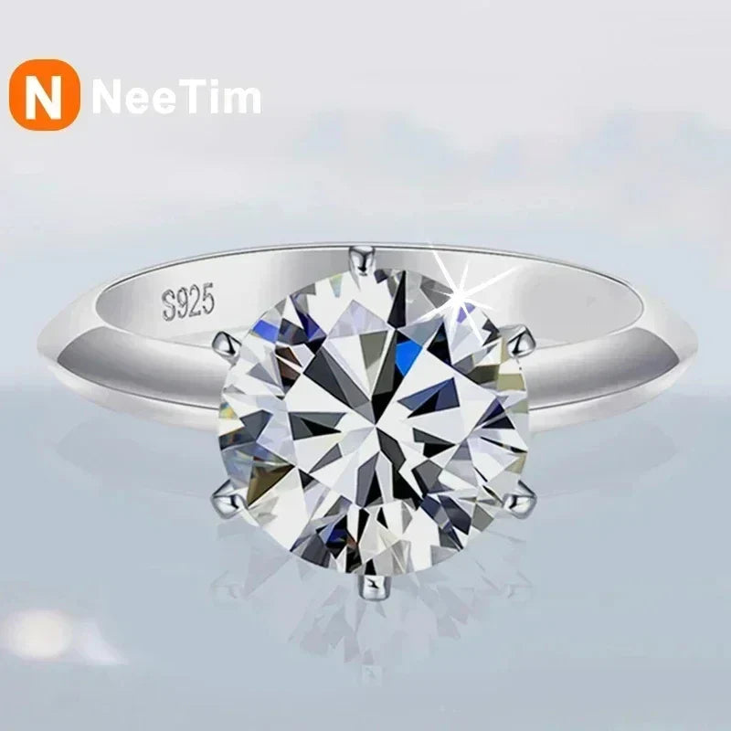 NeeTim 0.5-5ct Moissanite Ring For Women 925 Sterling Silver with White Gold Plated Lab Diamond Engagement Wedding Band Jewelry Vera Lux