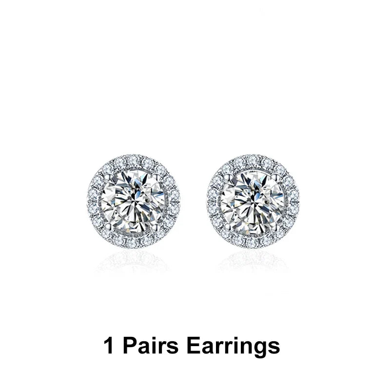 NeeTim 1ct D Color VVS1 Moissanite Jewelry Set 925 Silver with White Gold Plated Pendant Necklace Stud Earrings Sets for Women Vera Lux