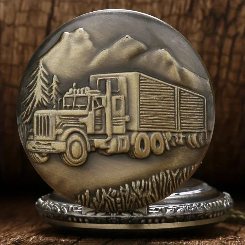 Bronze Big Truck Necklace Quartz Pocket Watch - Vintage Nostalgic Design, Perfect Holiday Gift for Teens Vera Lux