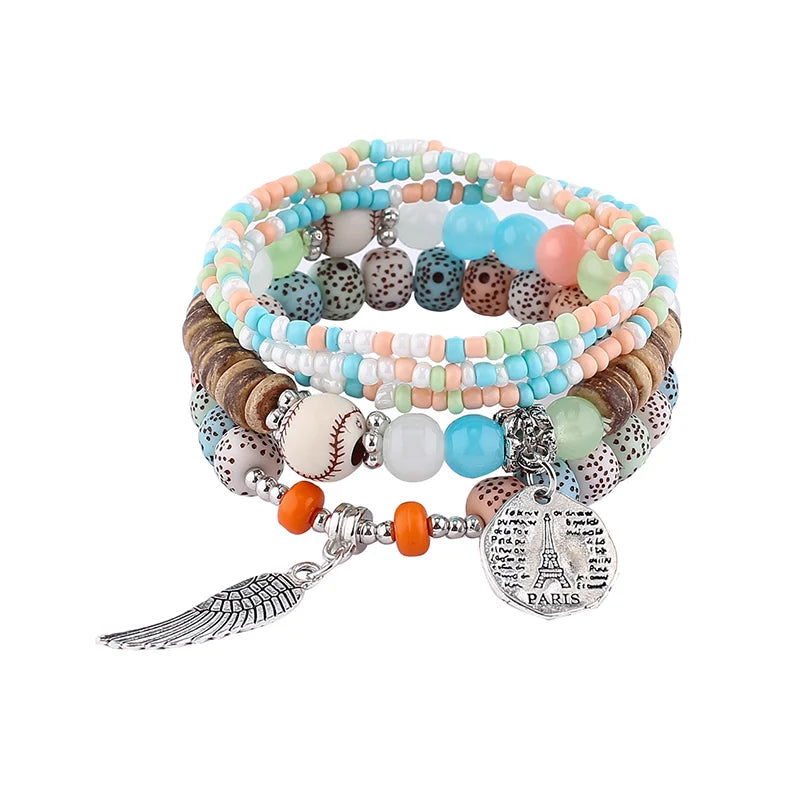 Boho Tree Of Life Bracelet Set For Women Fashion Tassels Charm Wooden Beads Elastic Chain Bangle Girl Trendy Party Jewelry Vera Lux