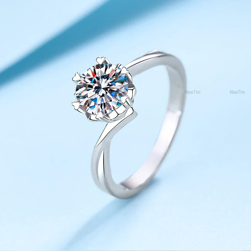 NeeTim 0.5ct-2ct Moissanite Ring Lab Diamond Ring for Women S925 Silver Snowflake Engagement Wedding Band Jewelry Certified Vera Lux
