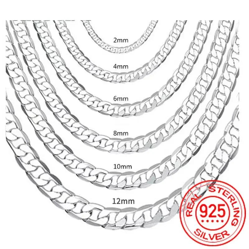 Men's 925 Sterling Silver Necklace 2/4/6/8/10/12MM 40-75cm Face Chain Necklace Lobster Clasp Men Women Engagement Jewelry Gifts Vera Lux