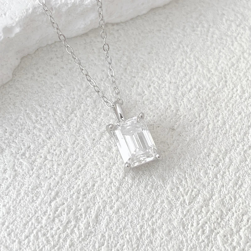 NeeTim 1ct 2ct  3ct 4ct Emerald Cut Moissanite Pendant Necklace for Women S925 Silver with White Gold Plated Necklaces Chain Vera Lux