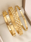 1pc 18K Gold Plated Stainless Steel Stackable Bracelet With Chain And Clover Design, Fashion Style For Women, Suitable For Casua Vera Lux