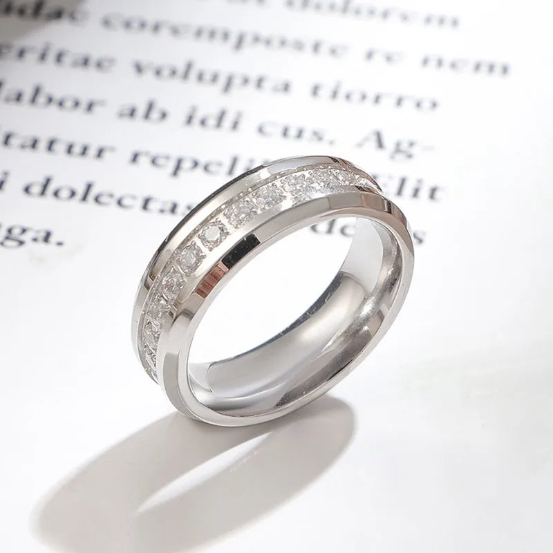 6mm Stainless Steel Groove CZ Eternity Ring Wedding Band for Women Men Size 5-10 Vera Lux