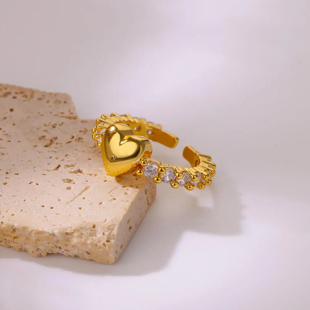 Zircon Tiny Heart Rings For Women Gold Color  Stainless Steel Opening Heart  Finger Femme Wedding Party Jewelry Gift 2024 Vera Lux