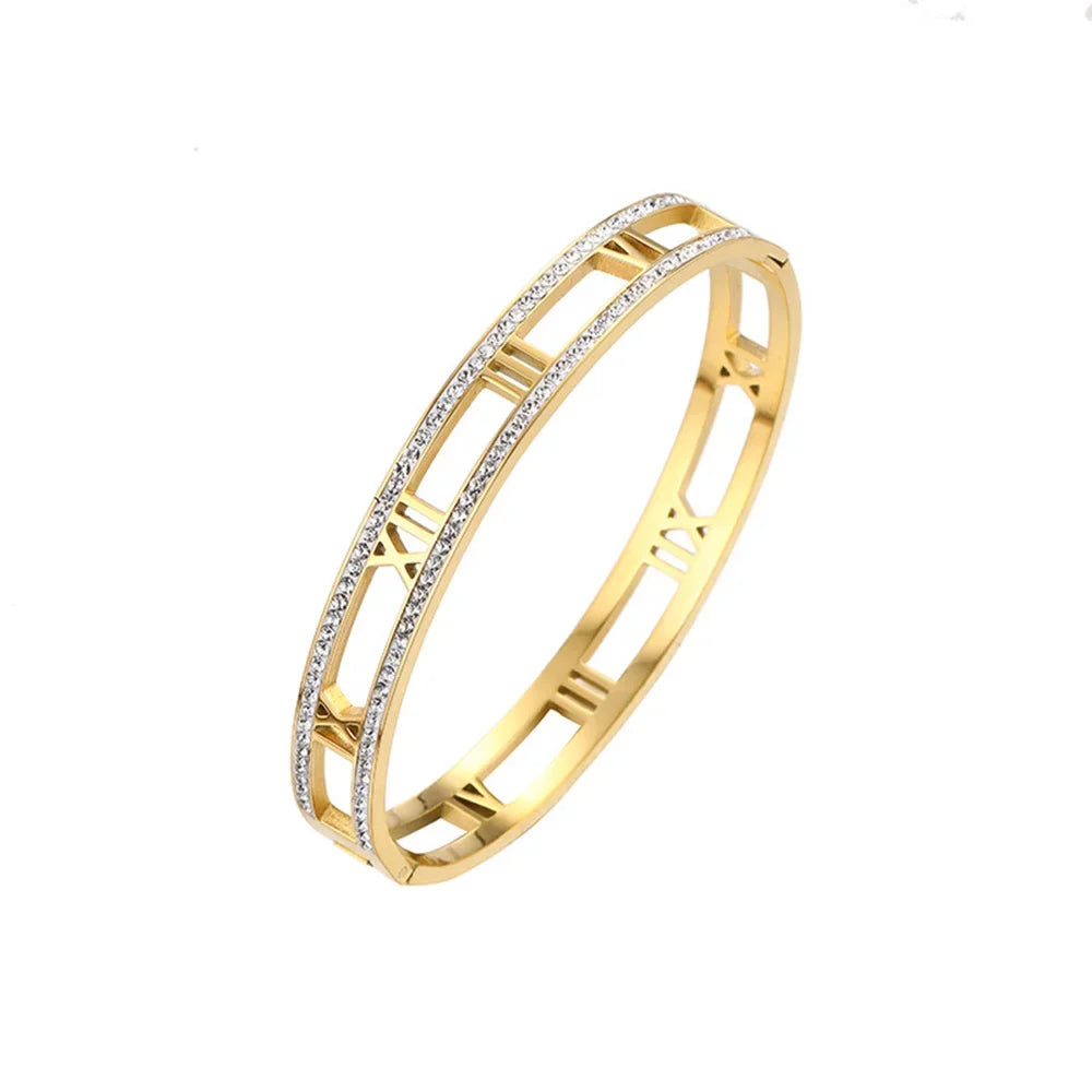 Luxury Crystal Hollow Roman Numeral Bracelets For Women Men Stainless Steel Unisex Bangle Fashion Classic Jewelry Accessories Vera Lux