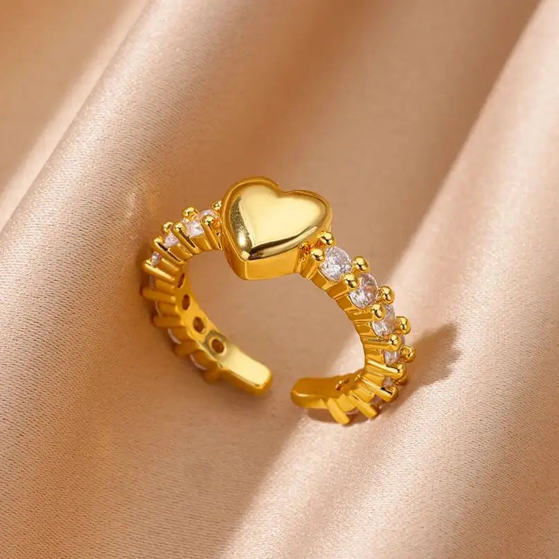 Zircon Tiny Heart Rings For Women Gold Color  Stainless Steel Opening Heart  Finger Femme Wedding Party Jewelry Gift 2024 Vera Lux