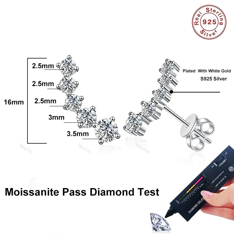 NeeTim 1.16cttw Full Moissanite Stud Earrings for Women Gemstones Lab Diamond Studs Earrings 925 Sterling Silver Fine Jewelry Vera Lux
