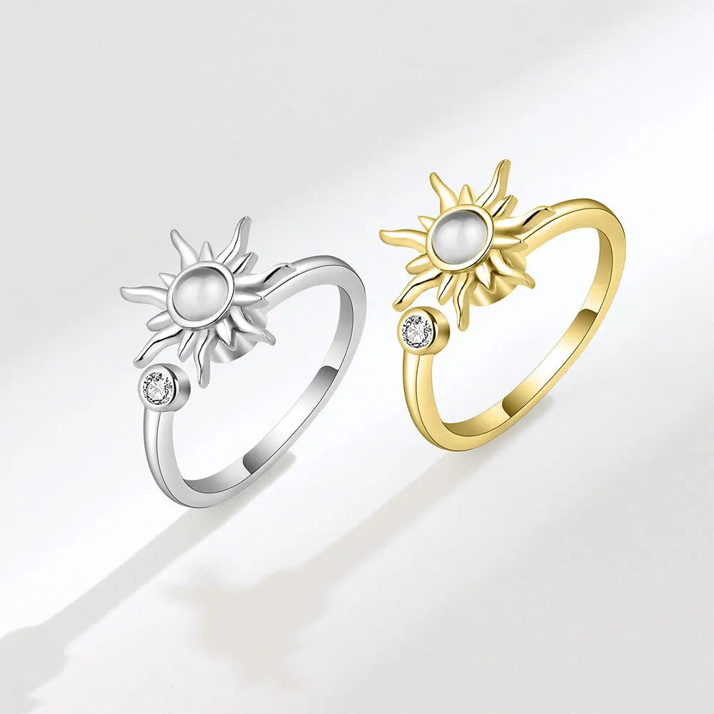 Sunflower Crystal Anxiety Relief Spinning Fidget Ring For Girls Rotate Freely Metal Copper Knuckle Ring Women'S Jewelry Gifts Vera Lux