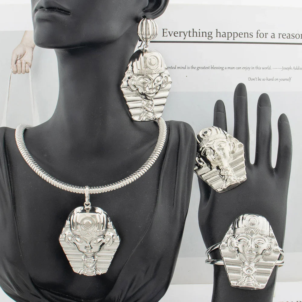 Gold Color Large Jewelry Set for Women Human Design Earrings Necklace Dubai African Bracelet Ring Weddding Bridal Gift Vera Lux