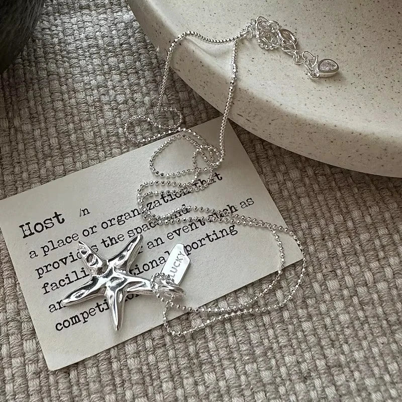 925 Sterling Silver Necklace Cute Five Pointed Star Smile Dimple Pendant for Women Girl Jewelry Gift Dropshipping Wholesale Vera Lux