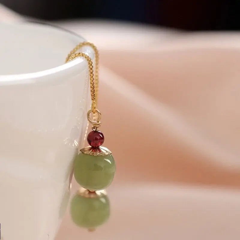 VENTFILLE Gold Color Hetian Jade Earrings for Women Green Round Jewelry Girls Gift  Dropshipping Wholesale Vera Lux