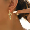 New Luxury Fashion Bowknot Earrings Retro Soft Versatile Gold Color Tassel Stud Earring Jewelry For Daily Wear By Women Gifts Vera Lux