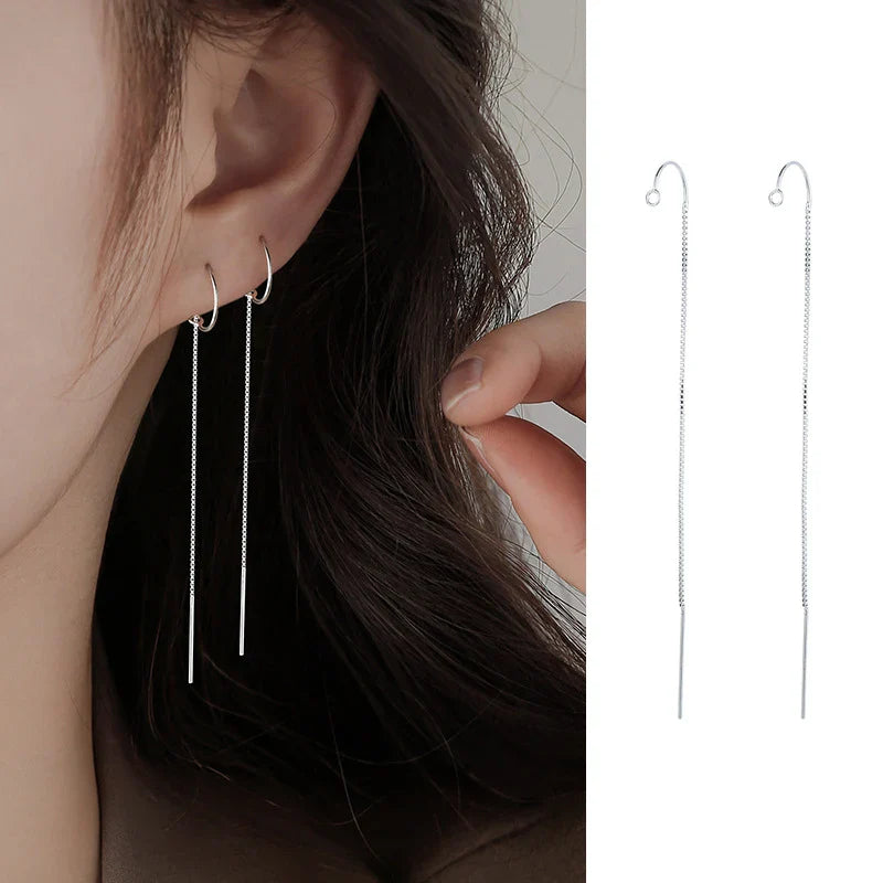 JWER S925 Silver Needle Star Line Earring for Women Tassel Drop Earring Long Chain Beads Piercing Earring Asymmetry Ear Jewelry Vera Lux