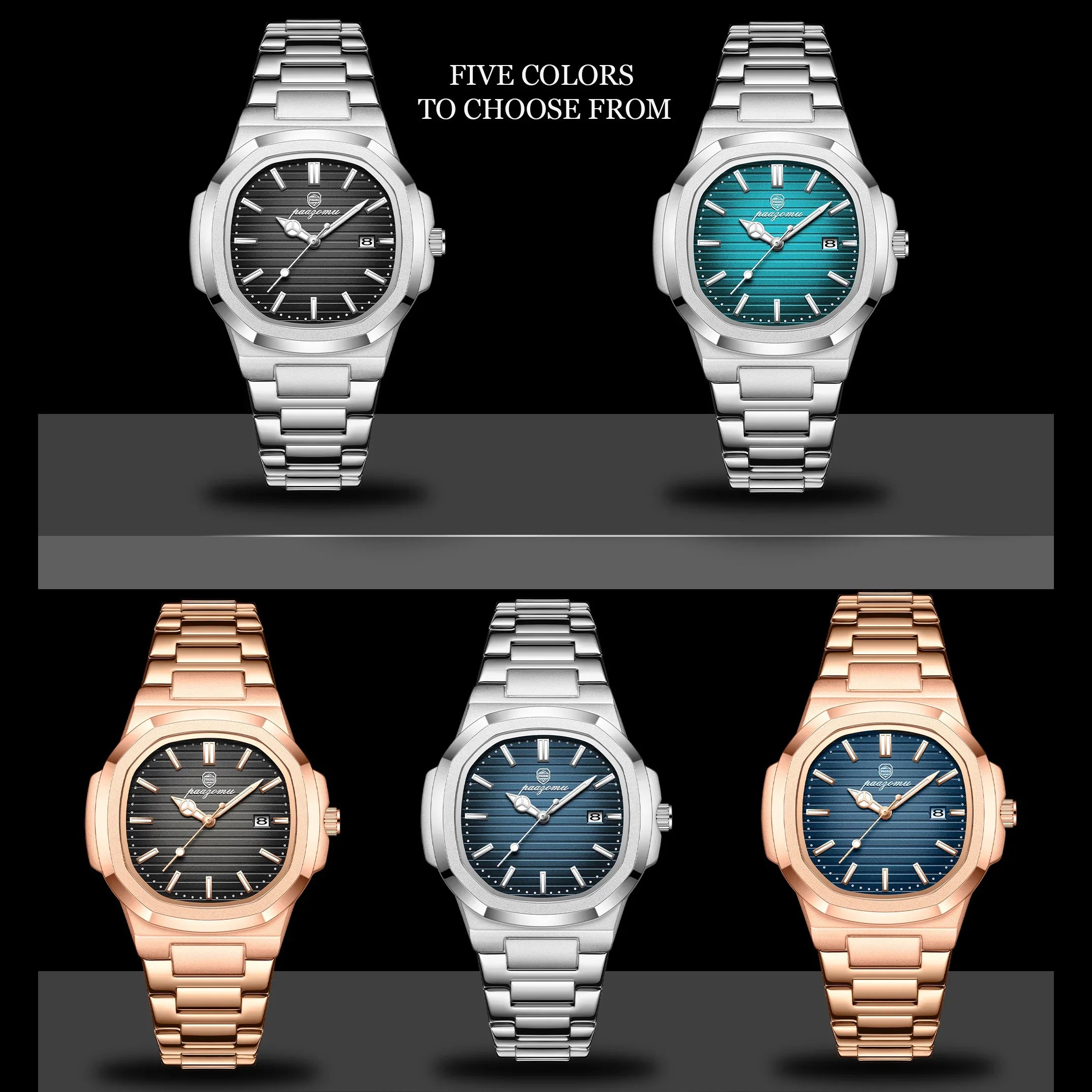 PAAZOMU Luxury Watch Business 50 ATM Waterproof Male Clock Luminous Date Stainless Steel Square Quartz Men Watches reloj hombre Vera Lux