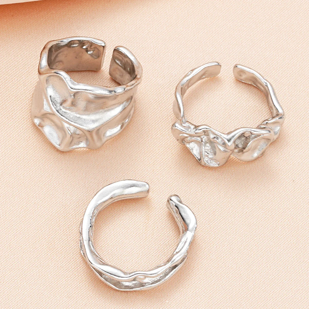 3 Pcs Punk Chunky Irregular Rings Set for Women Creative Geometric Adjustable Open Finger Rings Fashion Statement Jewelry Girls Vera Lux