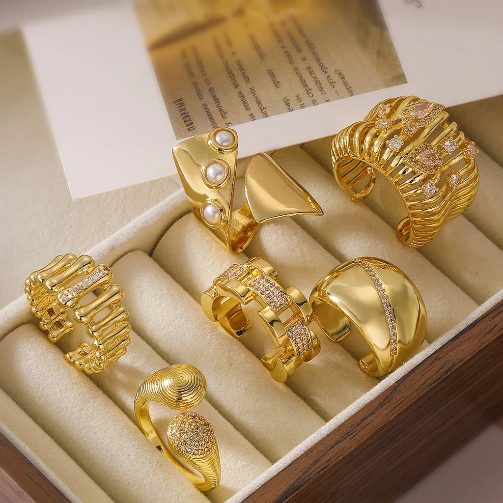 NEWBUY Delicate Gold Color Statement Design CZ Party Rings For Elegan Women Finger Accessories Vera Lux