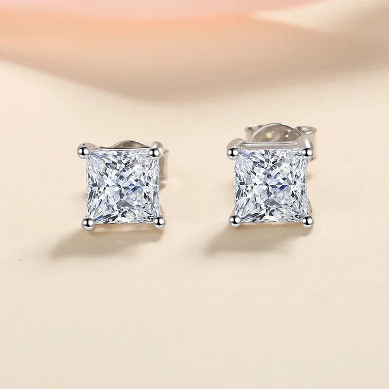 NeeTim 1ct Princess Cut Moissanite Earrings for Women S925 Sterling Silver with Gold Plated Ear Studs Wedding Party Fine Jewelry Vera Lux