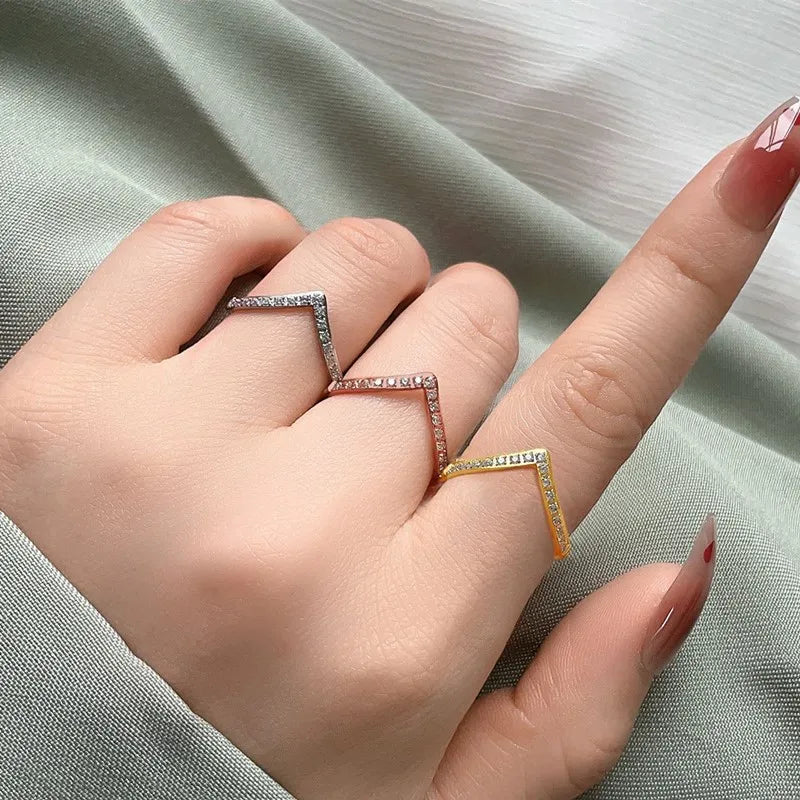 2mm Thin V Shape Pave CZ Stackable Ring Stainless Steel Wedding Band for Women Girl Size 5-10 Vera Lux