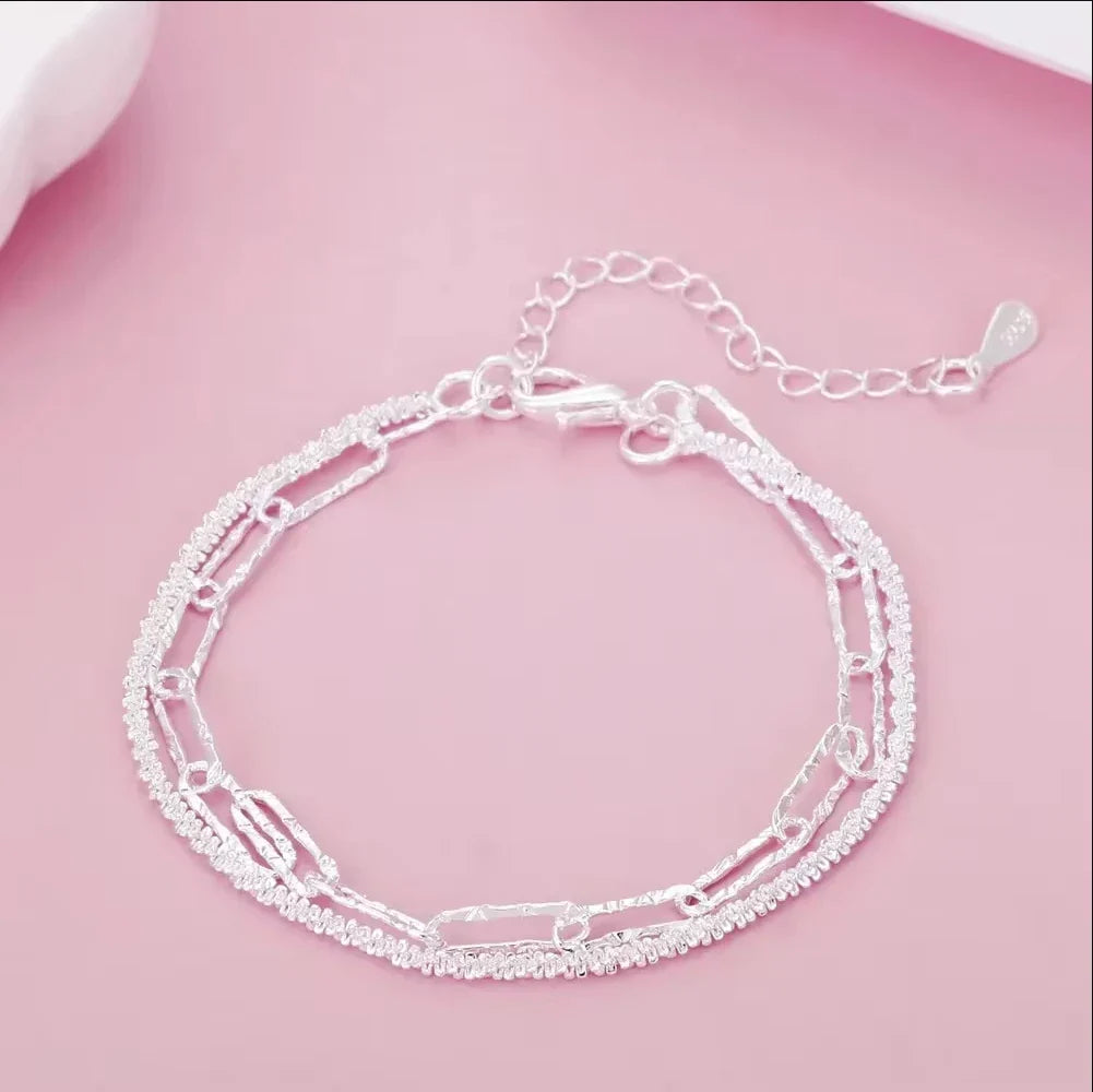 925 Sterling Silver Heart Shaped Bracelet For Women Retro Korean Versatile Blue Crystal Charm Bracelets Original Party Jewelry Vera Lux