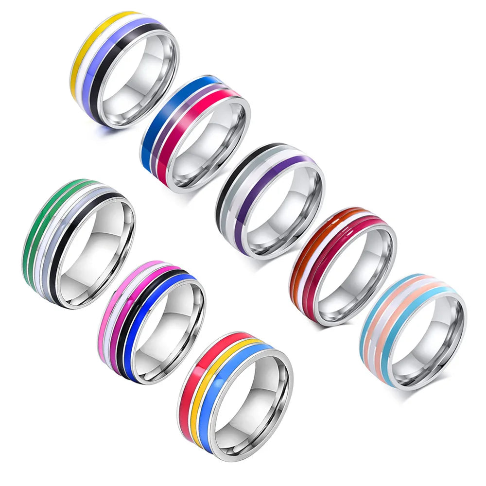 Stainless Steel Lesbian LGBT Ring for Women Couple , pride Love Promise Band Stripe Flag Color Engagement Rings Vera Lux