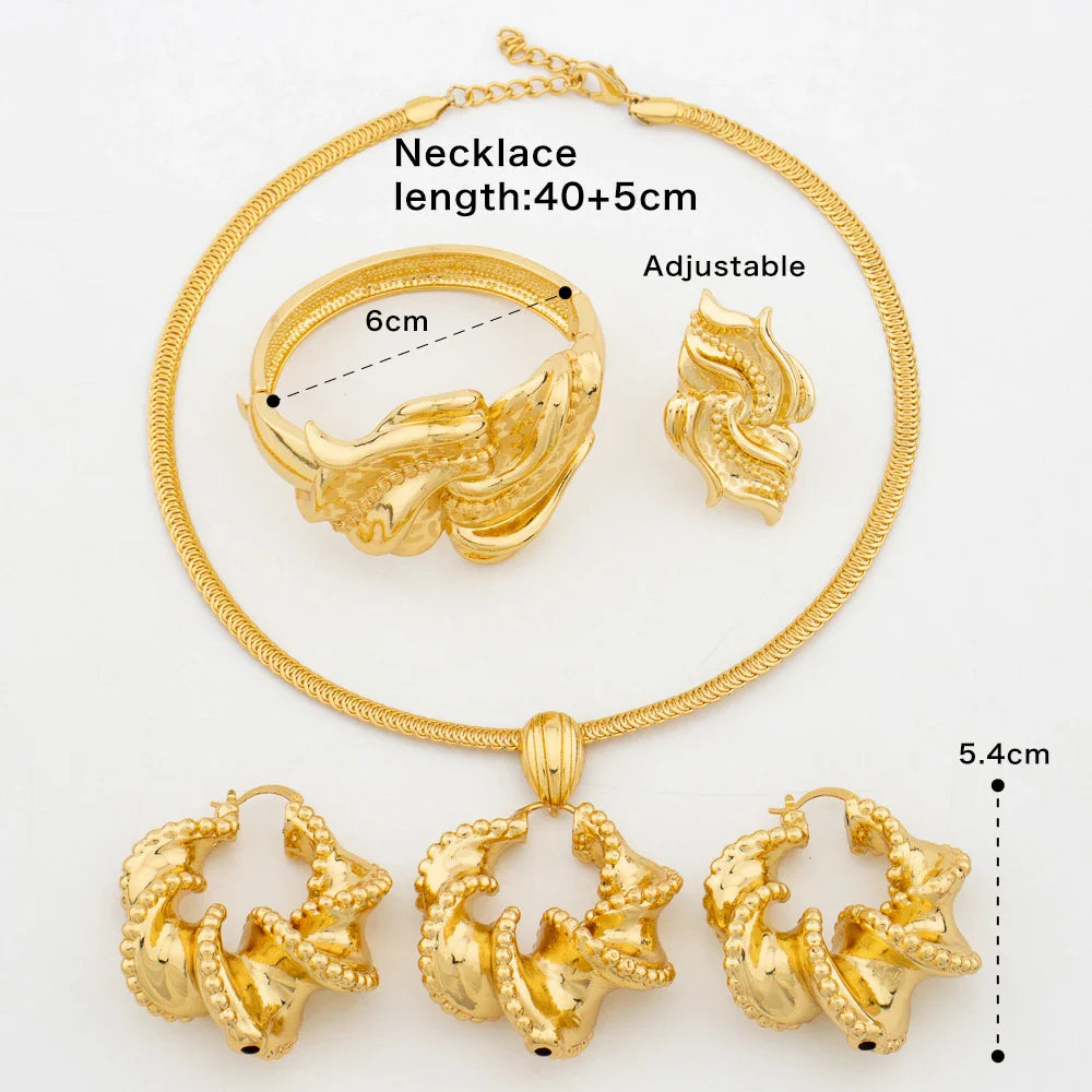 African Jewelry Set 18K Gold Plated Women Big Bold Design Earrings Pendant Wedding Bridal Fashion Necklace Bracelet Ring Gift Vera Lux
